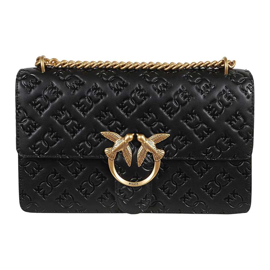 PINKO Leather Shoulder Bag, Crossbody Bag Women's Black