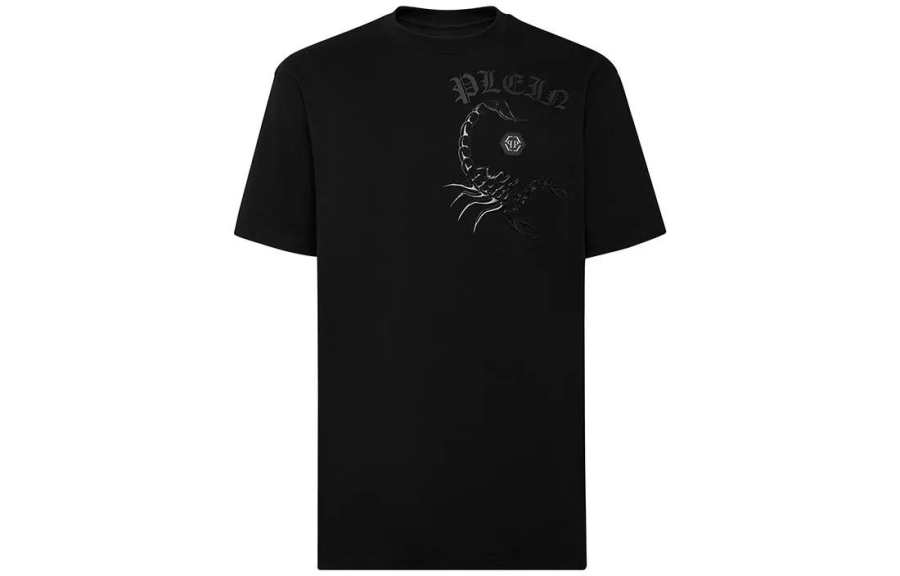 PHILIPP PLEIN T Shirts Men's Black Crew Neck Moderate Straight Fit