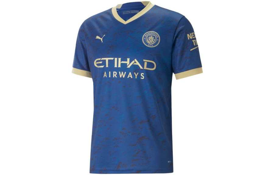 PUMA MCFC CNY T Shirts Men's Blue V Neck Moderate Straight Fit