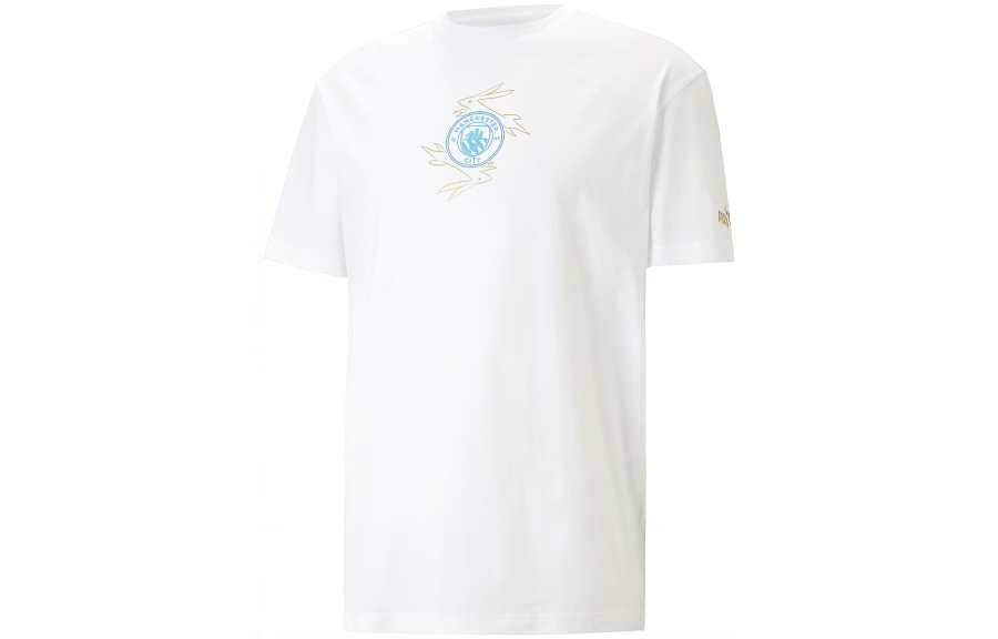 PUMA MCFC CNY T Shirts Men's White Crew Neck Moderate Straight Fit