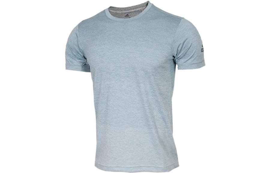 Adidas Adidas T Shirts Men's Sky Blue Crew Neck Moderate Straight Fit