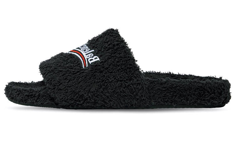 Balenciaga Furry Paris Furry Set Home Cotton Slippers, Women's, Black