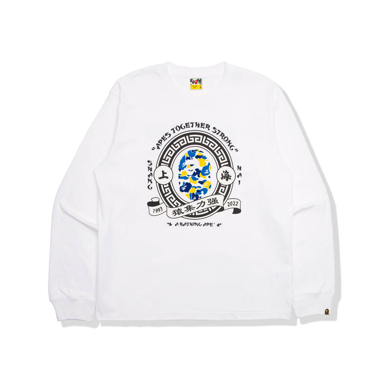A BATHING APE Head Series T Shirts Men's White WHX Crew Neck Moderate Straight Fit