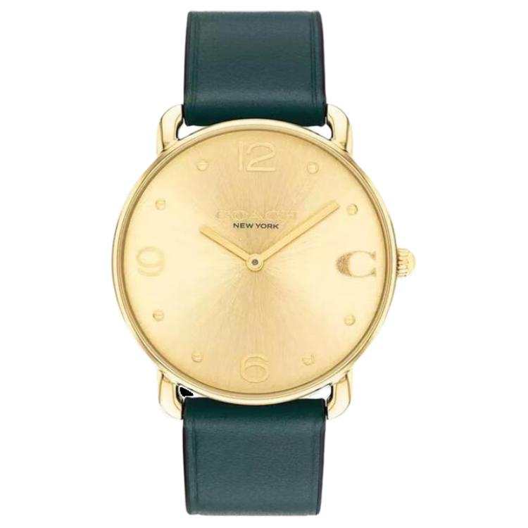 COACH Wrist Watches Quartz Movement Leather Strap 36mm Gold Dial Women's Watch 30m Water Resistant