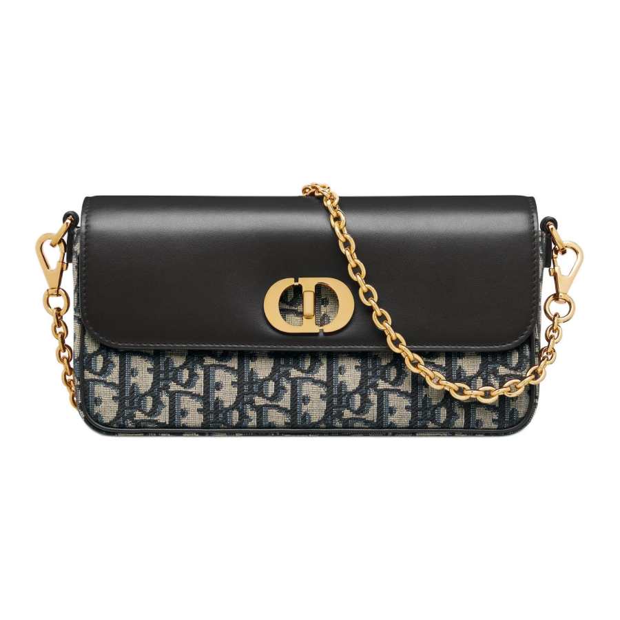 DIOR 30 Montaigne Jacquard With Calfskin Shoulder Bag, Crossbody Bag Mini Women's Blue & Black