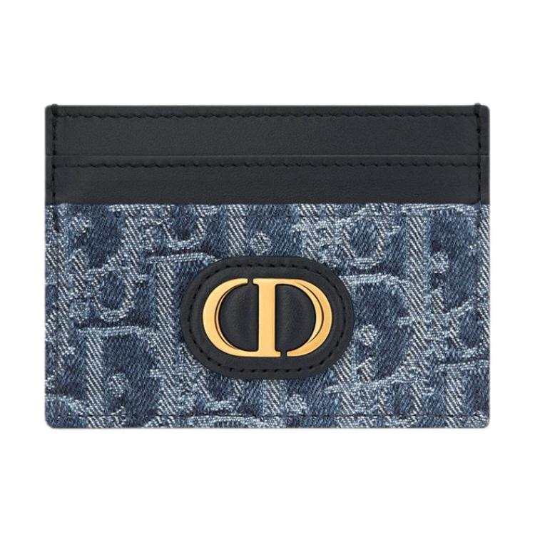 DIOR 30 Montaigne Jacquard Canvas With Jacquard Denim Card Holder Card Holder Women's Blue