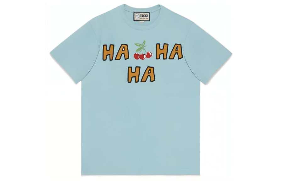 GUCCI X Harry Styles Co branded Letter Logo Print Crew Neck Short Sleeved FW22 T Shirt Unisex Blue