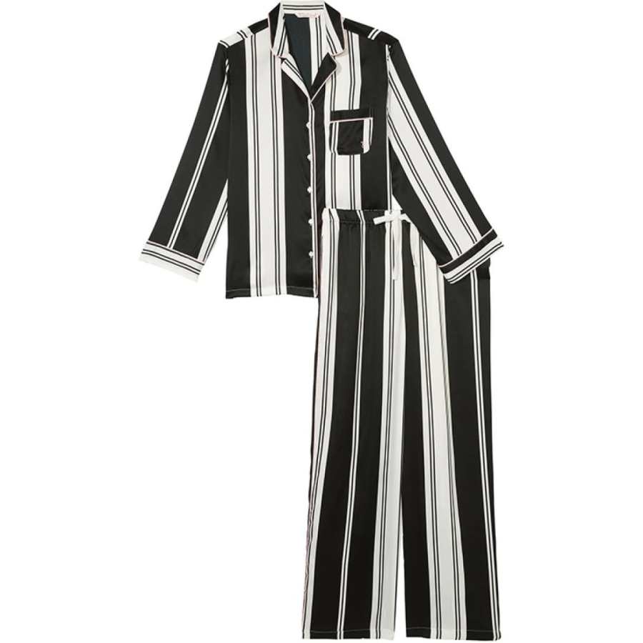 Victoria's Secret THE MIX Pajama Set Women's Black White Stripes