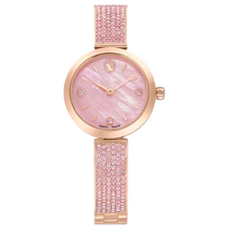 Swarovski Wrist Watches Quartz Movement Stainless Steel Faux Crystal Strap 28mm Pink Watch Dial Women's Watch