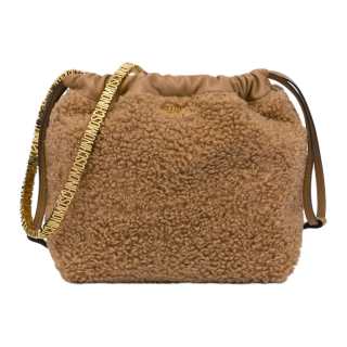 MOSCHINO Faux Shearling Drawstring Shoulder Bag