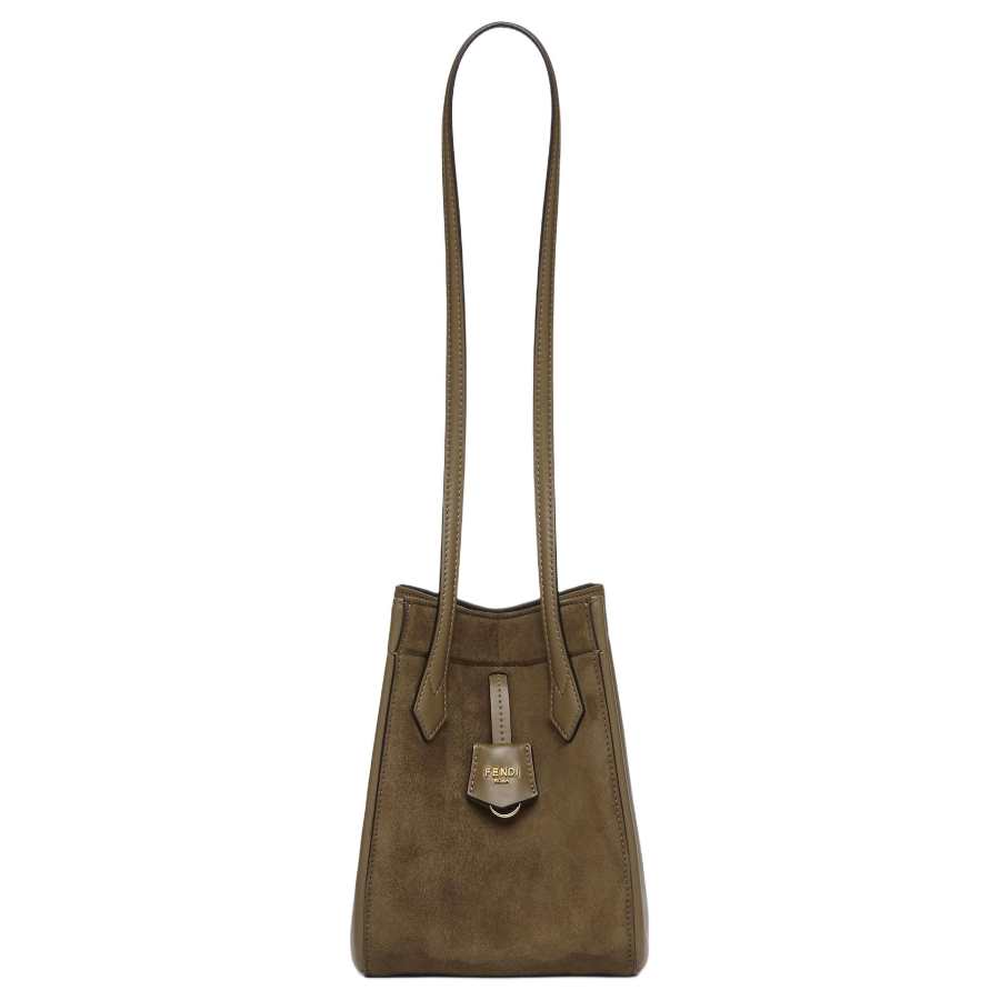 FENDI Suede With Calfskin Bucket Bag, Handbag, Shoulder Bag Women's Army Green