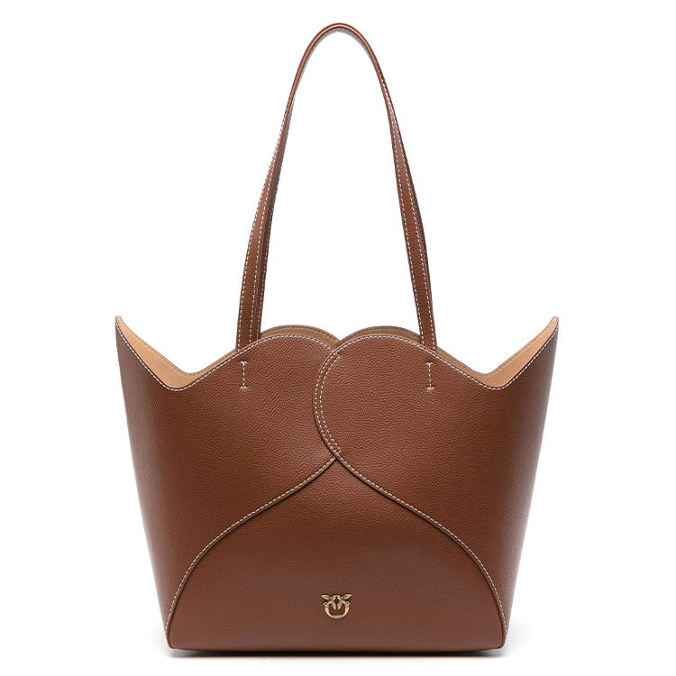 PINKO Calfskin One Shoulder Handbag Women's Camel Brown