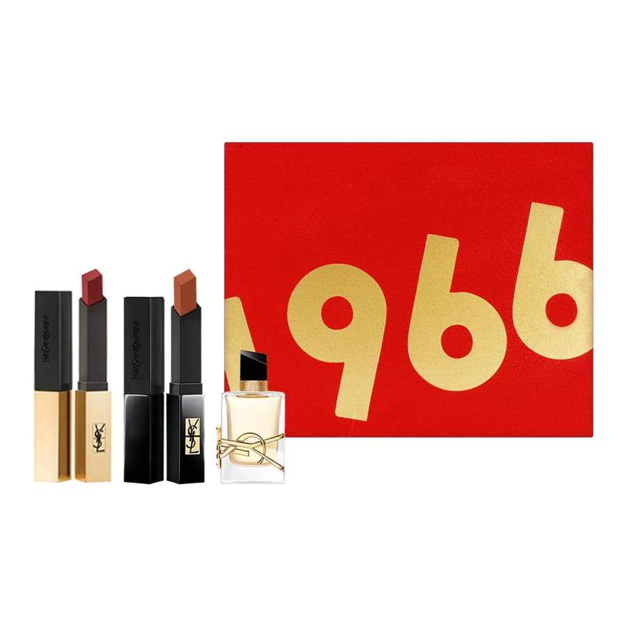 SAINT LAURENT Gold Bar With Black Stripes Classic Fine Tube Lipstick Set Easy to Blend Long Lasting No Transfer