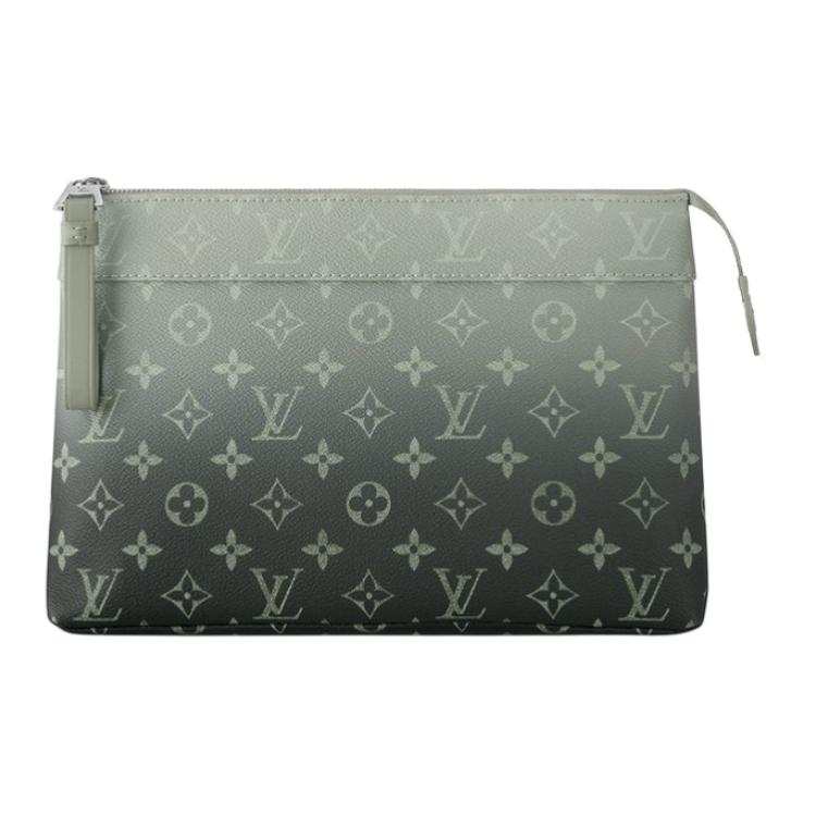 LOUIS VUITTON Pochette Voyage Leather Clutch Men's Khaki Green