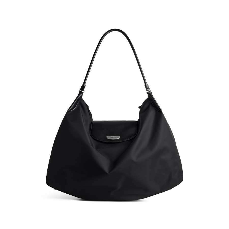 Balenciaga Balenciaga Nylon With Smooth Cow Leather Handbag, Shoulder Bag Large Women's Black