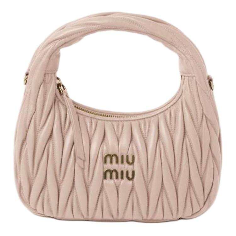 MIU MIU Wander Soft Sheep Leather Hobo Bag, Crescent Bag, Shoulder Bag, Crossbody Bag, Handbag Small Women's Pink