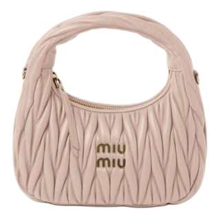 MIU MIU Wander Soft Sheep Leather Hobo Bag, Crescent Bag, Shoulder Bag, Crossbody Bag, Handbag Small Women's Pink