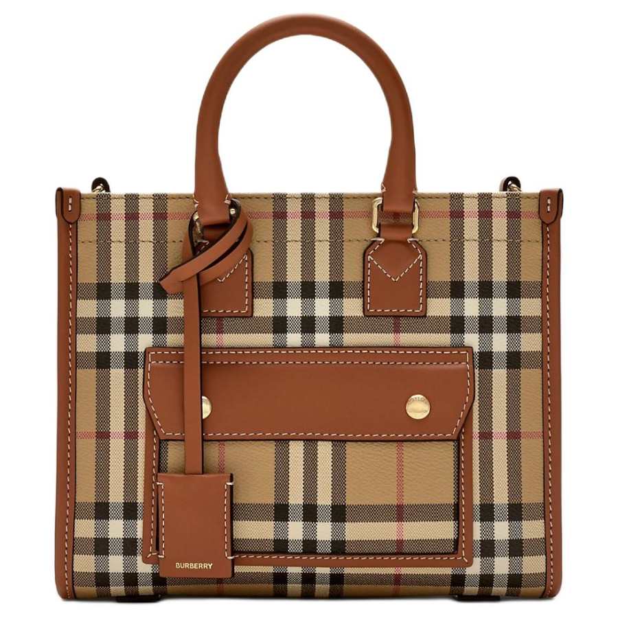 Burberry Coated Cotton Blend Fabric Tote Bag, Shopping Bag, Shoulder Bag, Crossbody Bag, Handbag Mini Women's