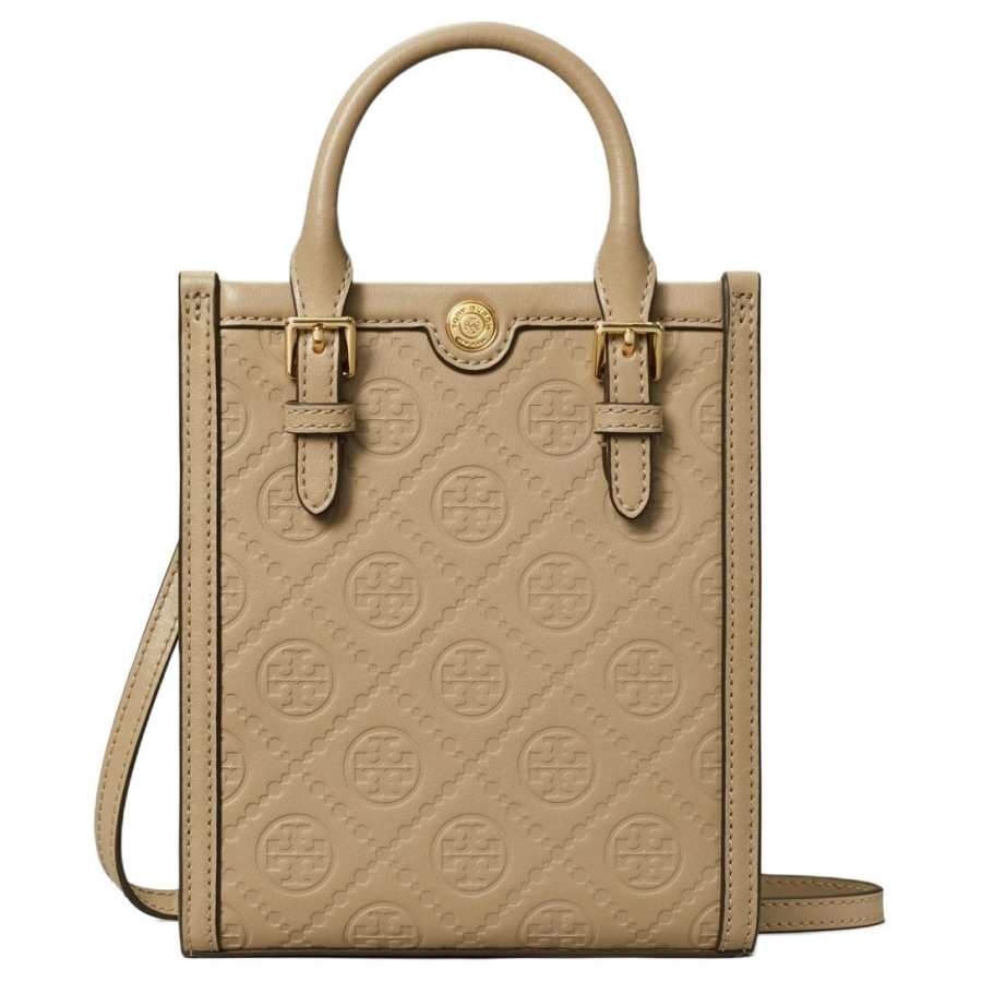 TORY BURCH T Monogram Leather Tote Bag, Shopping Bag, Shoulder Bag, Crossbody Bag, Handbag Mini Women's Clay