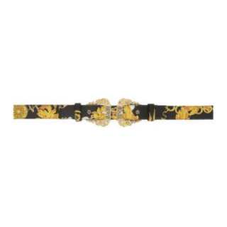 VERSACE JEANS COUTURE Hardware Accessories Saffiano Calfskin Leather Belts Women's Black