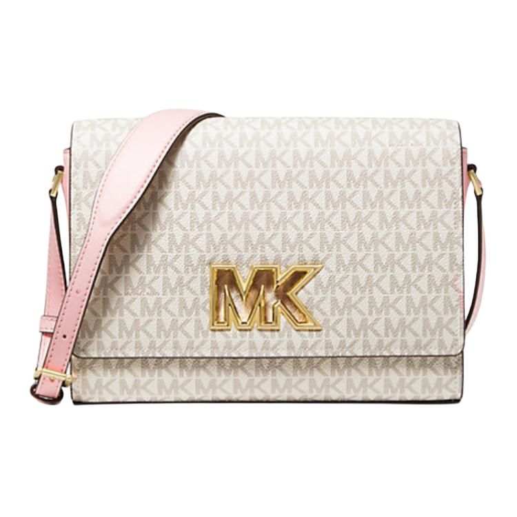 MICHAEL KORS Mimi Artificial Leather Crossbody Bags Medium Women's Vanilla White & Pink