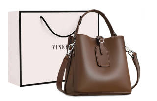 VINEY Cow Leather Handbag, Crossbody Bag Large Women's Coffee