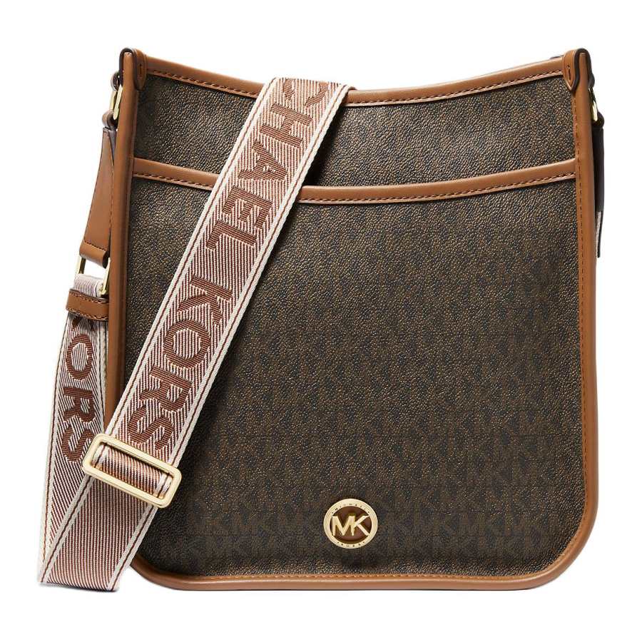 MICHAEL KORS Coated Canvas Shoulder Bag, Crossbody Bag Large Women's Dark Brown & Leather Brown