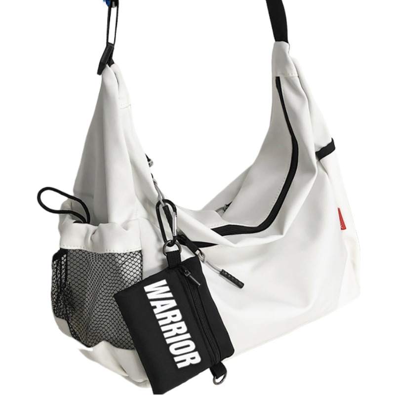 WARRIOR Nylon Fabric Crossbody Bag, Shoulder Bag Large Unisex White/Black