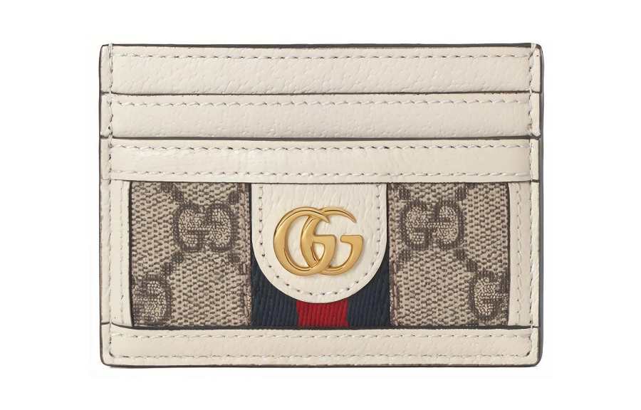 GUCCI Ophidia Canvas With Leather Card Holder Card Holder Women's Ebony, White