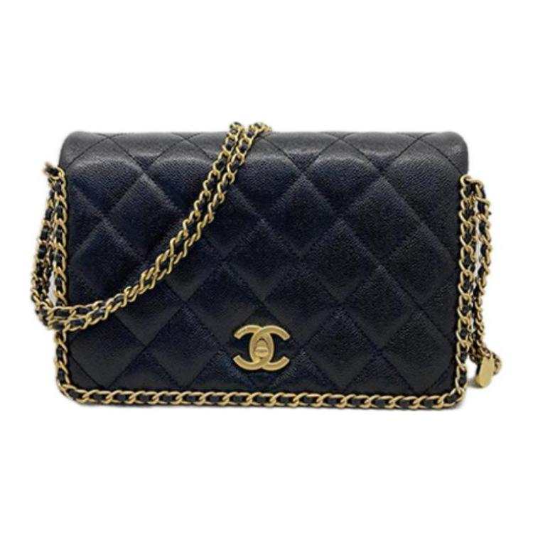 CHANEL Grain Embossed Cow Leather Chain Shoulder Bag, Crossbody Bag Regular Women's Black