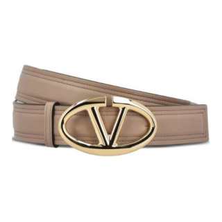 Valentino Calfskin Leather Belts Women's Beige Width 3cm