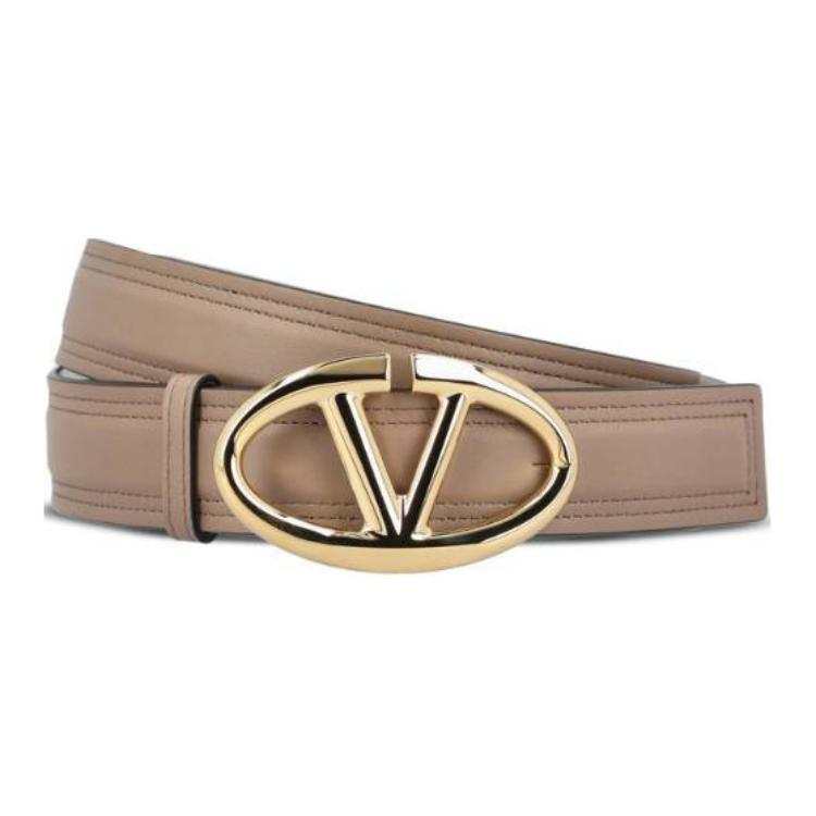 Valentino Valentino Calfskin Leather Belts Women's Beige Width 3cm