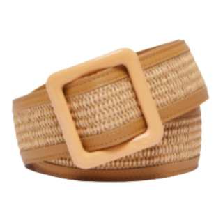WEEKEND MaxMara Logo Identification Cow Leather Belts Women's Beige Yellow Width 5CM