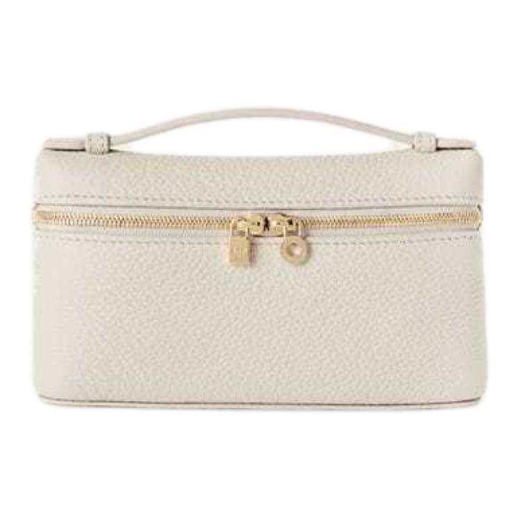 Loro Piana ExtraPocket Two Way Zip Closure Hammered Texture Calfskin One Shoulder Handbag Mini Women's Light Travertine