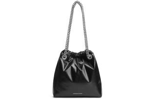 CHARLES&KEITH Pu Bucket Bag, Hobo Bag, Shoulder Bag Medium Women's Noir Black/Cream Milk White/Pewter Tin Gray