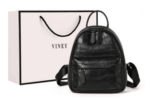 VINEY Cow Leather With Synthetic Leather Backpack Regular Women's Black