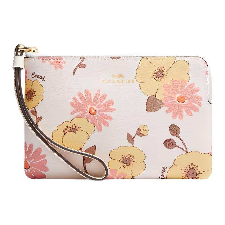 COACH Corner Zip Canvas With Leather Pochette Clutch Small Women's White