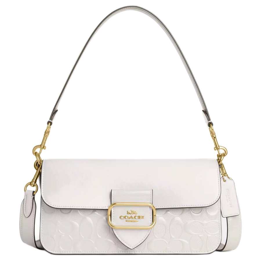 COACH Morgan Patent Leather Portable Crossbody Bag, Shoulder Bag Large Women's Chalk White & Gold