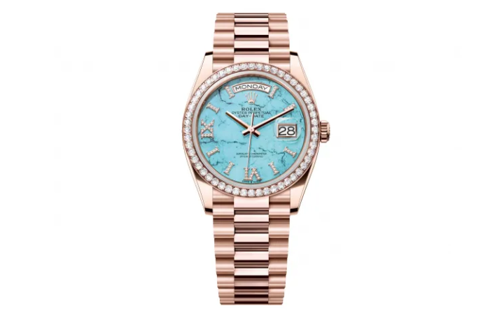 ROLEX ROLEX Rhinestone Embellished Ring In Rose Gold, Sunday Calendar Design Automatic Mechanical Movement Men's Watches