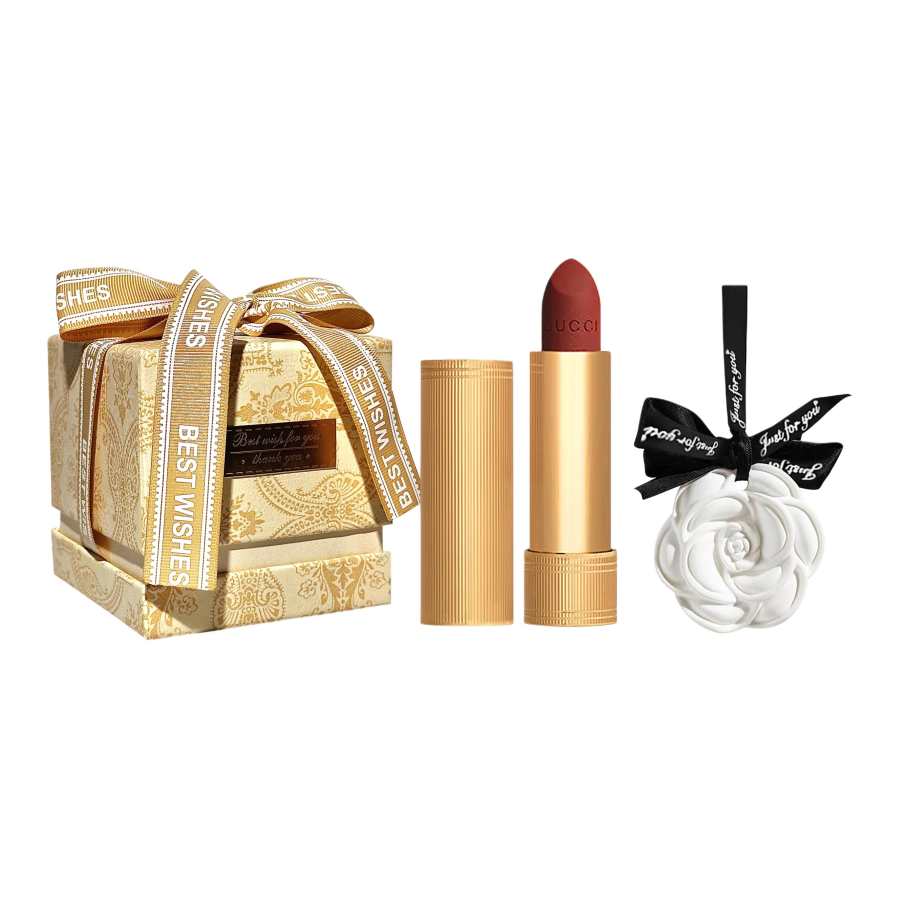 GUCCI Golden Tube Radiant Gold Box Makeup Lipstick Set Oil Control Easy to Blend Cleaning Velvet Shimmer Satin Natural