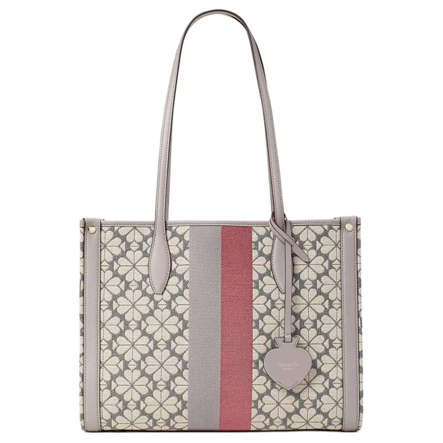 Kate Spade Monogram Fabric, Split Cow Leather Tote Bag, Shopping Bag, Handbag, Shoulder Bag Regular Women's