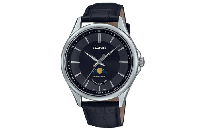 CASIO CASIO 50M Waterproof Quartz Movement Genuine Leather Strap Watch Unisex Black Dial