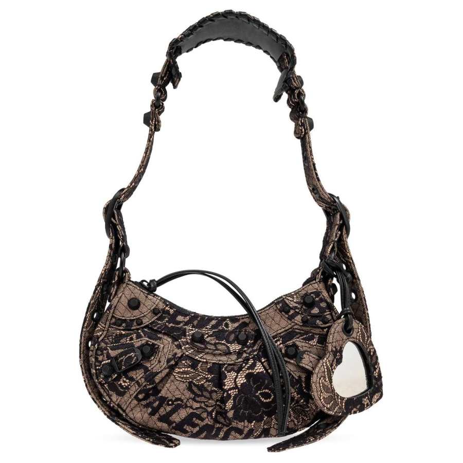 Balenciaga Fabric With Leather Shoulder Bag Women's Black