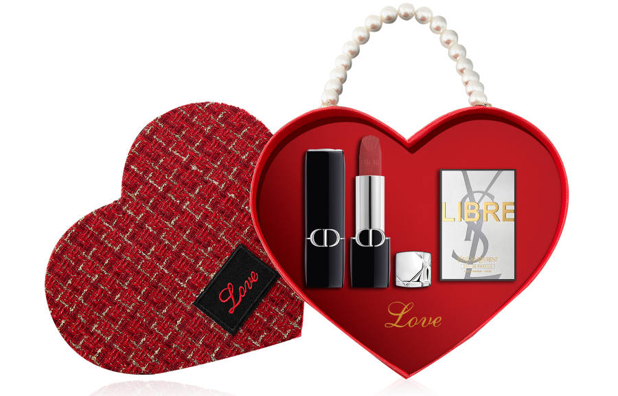 DIOR Vivid Blue Gold Pearl Heart Chanel Inspired Lipstick Box Matte Complexion 3.5g+Free Sample Of Eau De Toilette