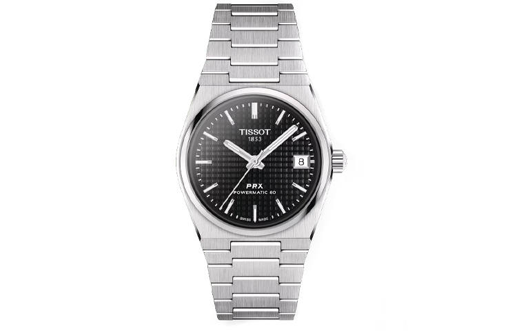 TISSOT PRX Automatic Mechanical Movement 100m Waterproof Unisex Watch 35mm Black Dial Stainless Steel Watchband