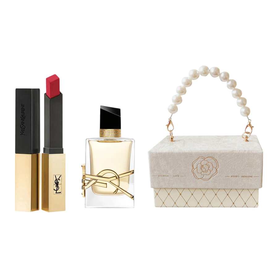 SAINT LAURENT Gold Bar Makeup Set, Pearl Chanel Inspired Box Easy to Blend Cleaning Velvet Long Lasting Matte Finish