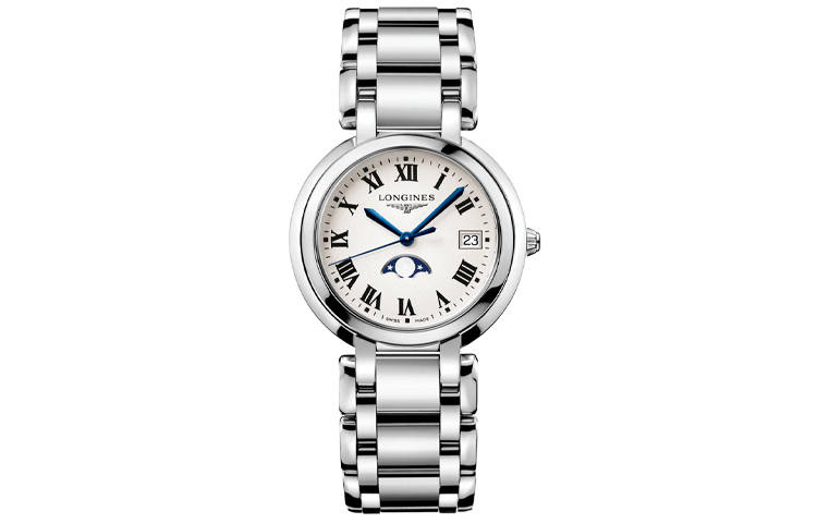 LONGINES Heart Moon Collection Quartz Movement Women's Watch 34mm Silver Dial Stainless Steel Watchband