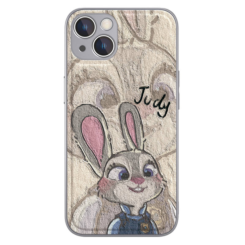 Disney Leather Material Zootopia 2 Judy Nick Couple Oil Paintings Leather Protective Cover Phone Cases