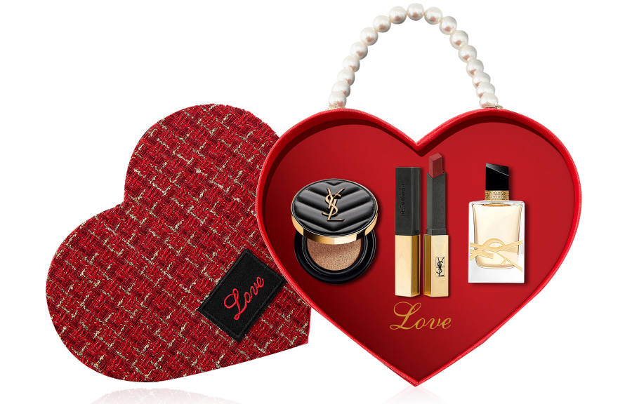 SAINT LAURENT Red Nude Celebrity Gold Bar Lipstick Makeup Set, Chanel Inspired Box