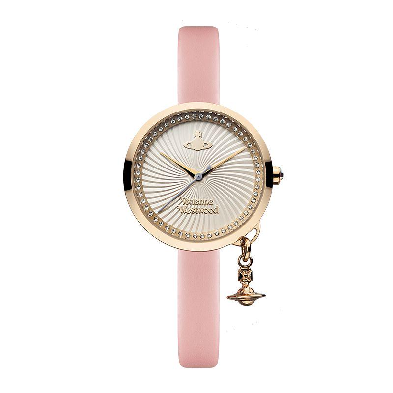 Vivienne Westwood Classic Pendant Collection Wrist Watches Quartz Movement 34mm Gold Dial Women's Watch DWVV139WHPK